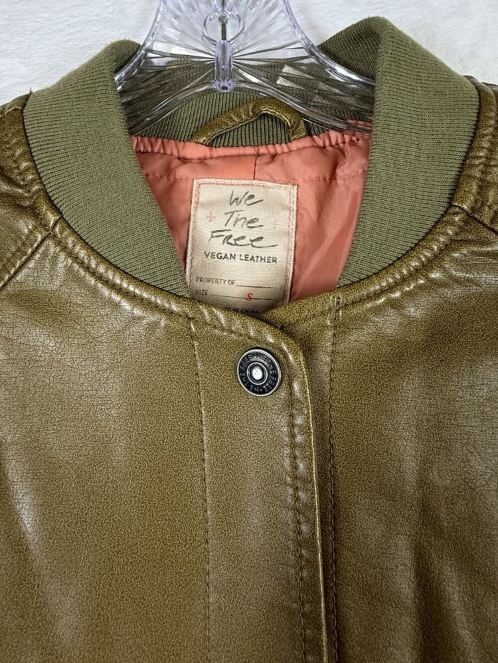 We The Free Vegan Leather Bomber Jacket Green Small Womens Free People